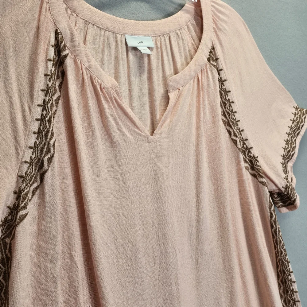 J Jill Womens Top Large Pink Peach Pretty Embroidered Office Boxy